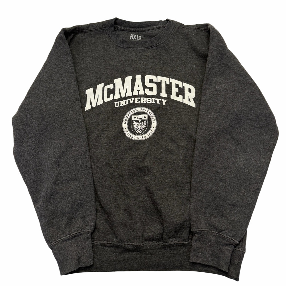 McMaster University Avid Apparel Men Small Varsity Crewneck Gray Cozy Shirt Top